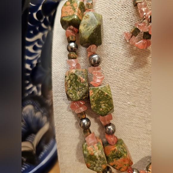 Stunning Unakite Stone & Silver Necklace